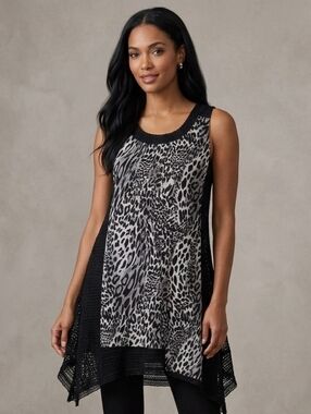 Fresh fx Animal Print Embellished Tunic Top Size Med